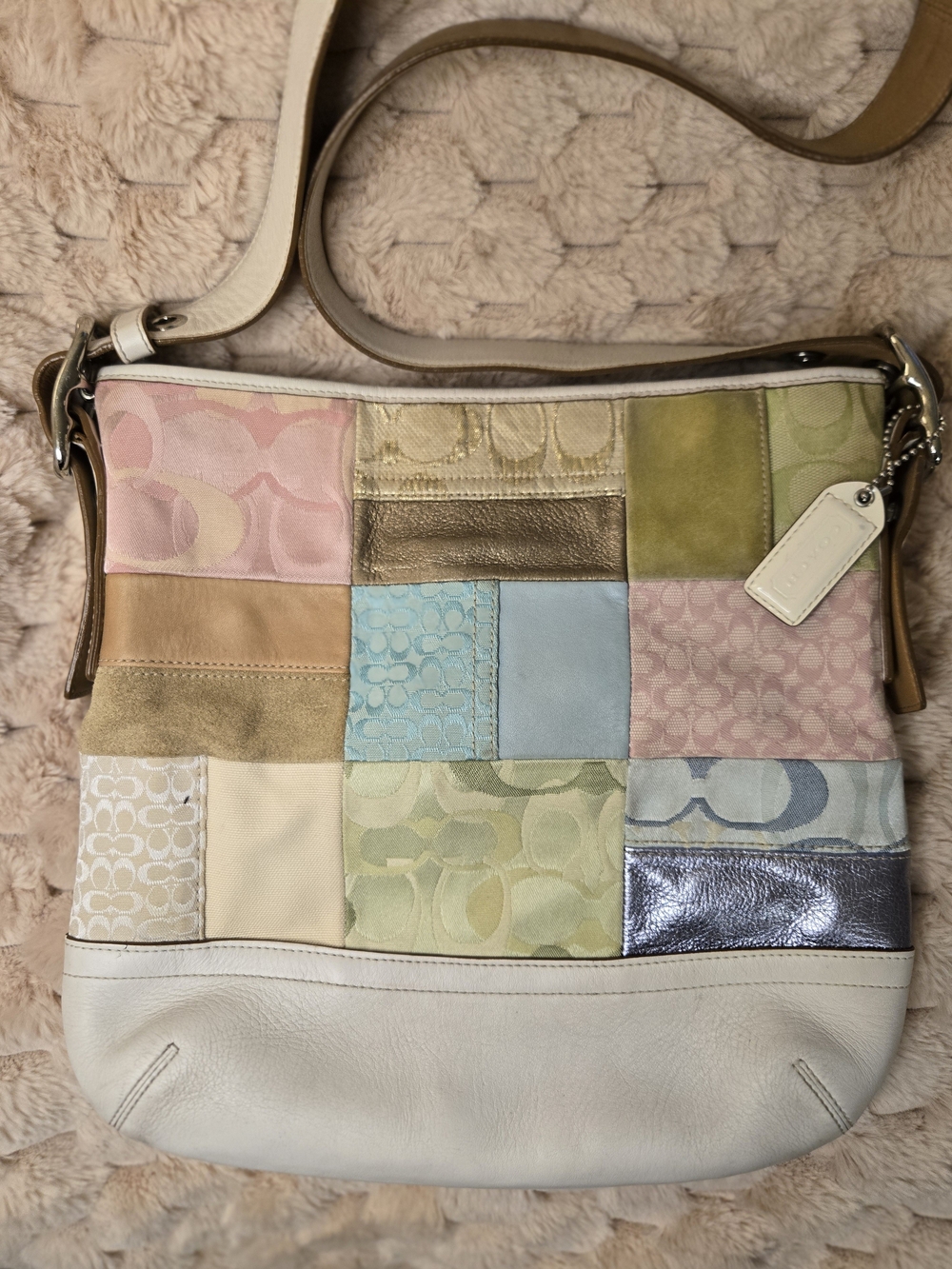 Coach Pastel Patchwork Shoulder Bag with Metallic Accent Vintage